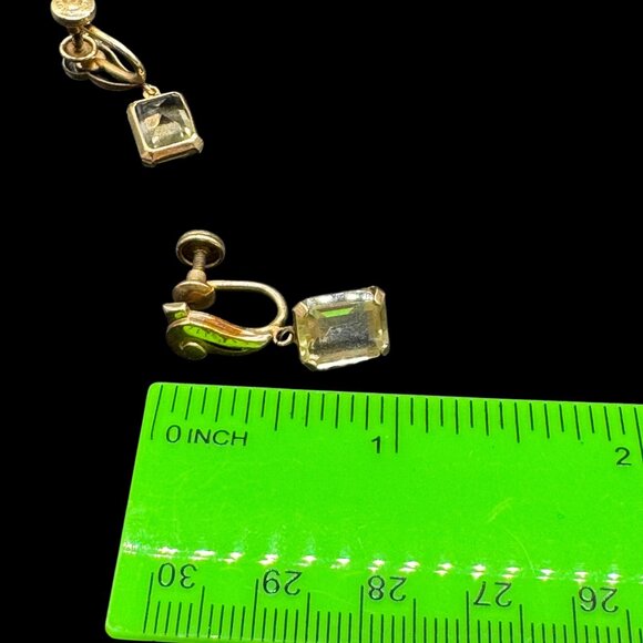 Vintage 12K Gold Filled Earrings Citrine Semi-P Gemstone Rectangle Screw backs - Picture 5 of 7